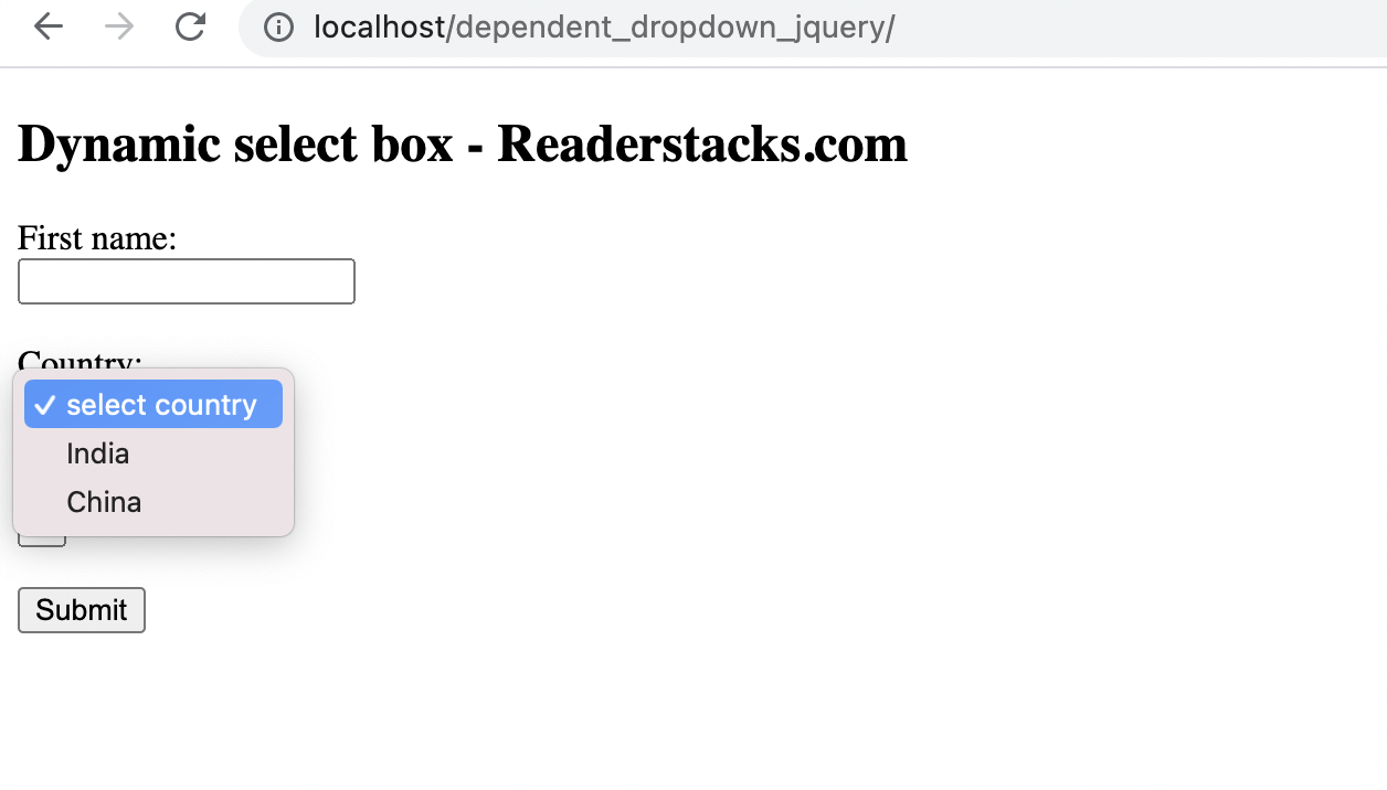 Show dropdown list from ajax response in jQuery