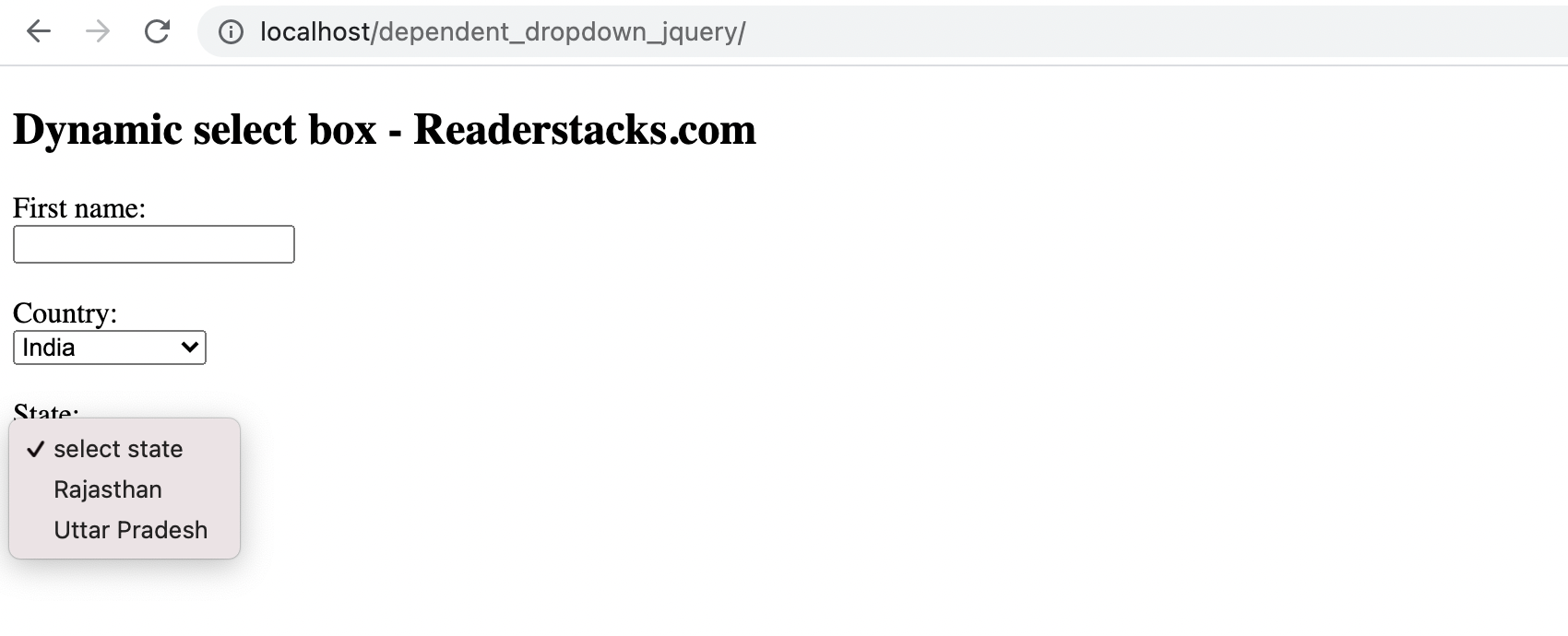 Show dropdown list from ajax response in jQuery