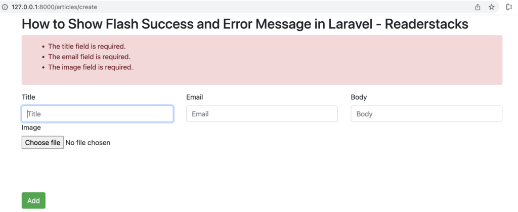 flash error message laravel