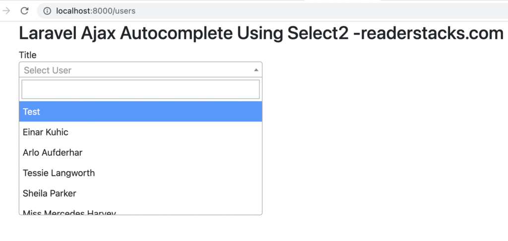 Laravel Ajax Autocomplete Using Select2- readerstacks.com