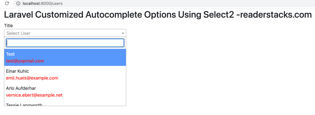 Laravel Customized Autocomplete Options Using Select2