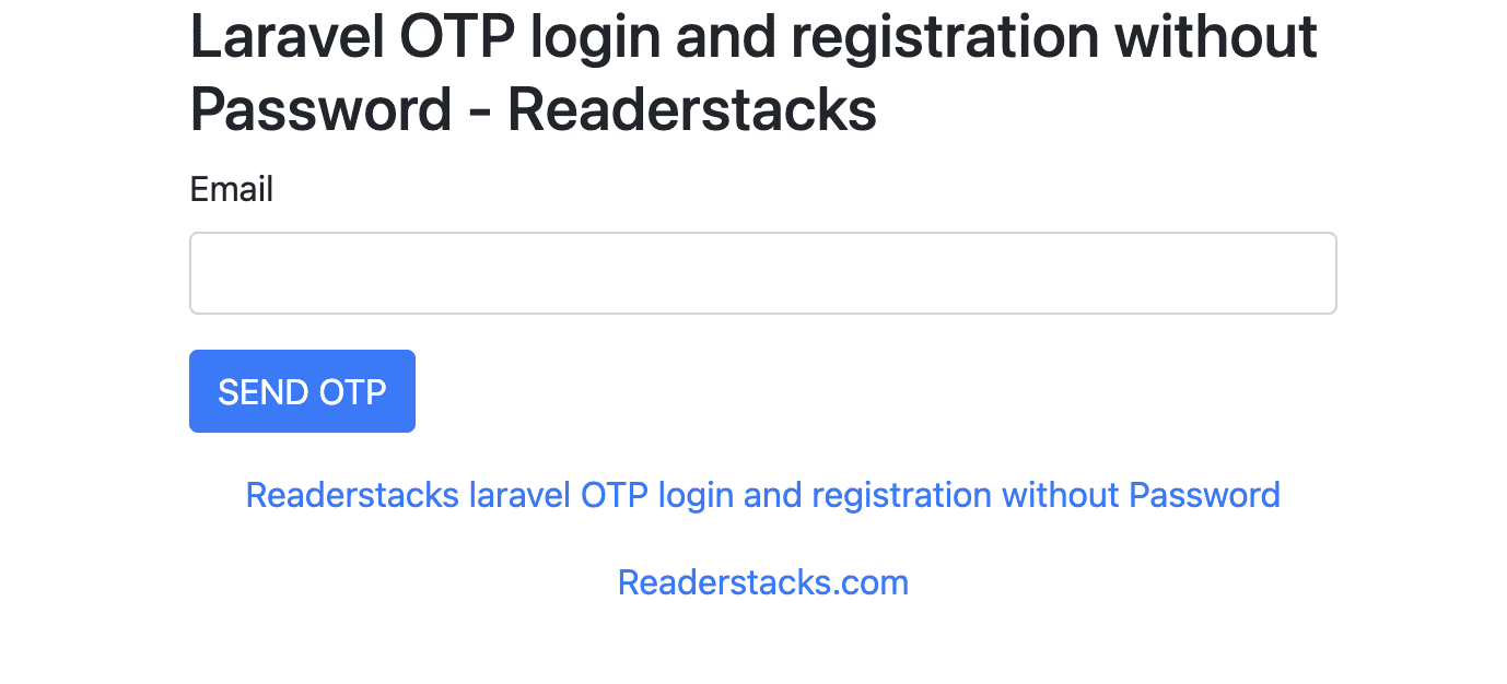 Readerstacks laravel OTP login and registration without Password