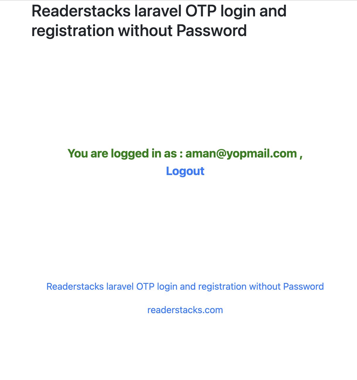 Readerstacks laravel OTP login and registration without Password
